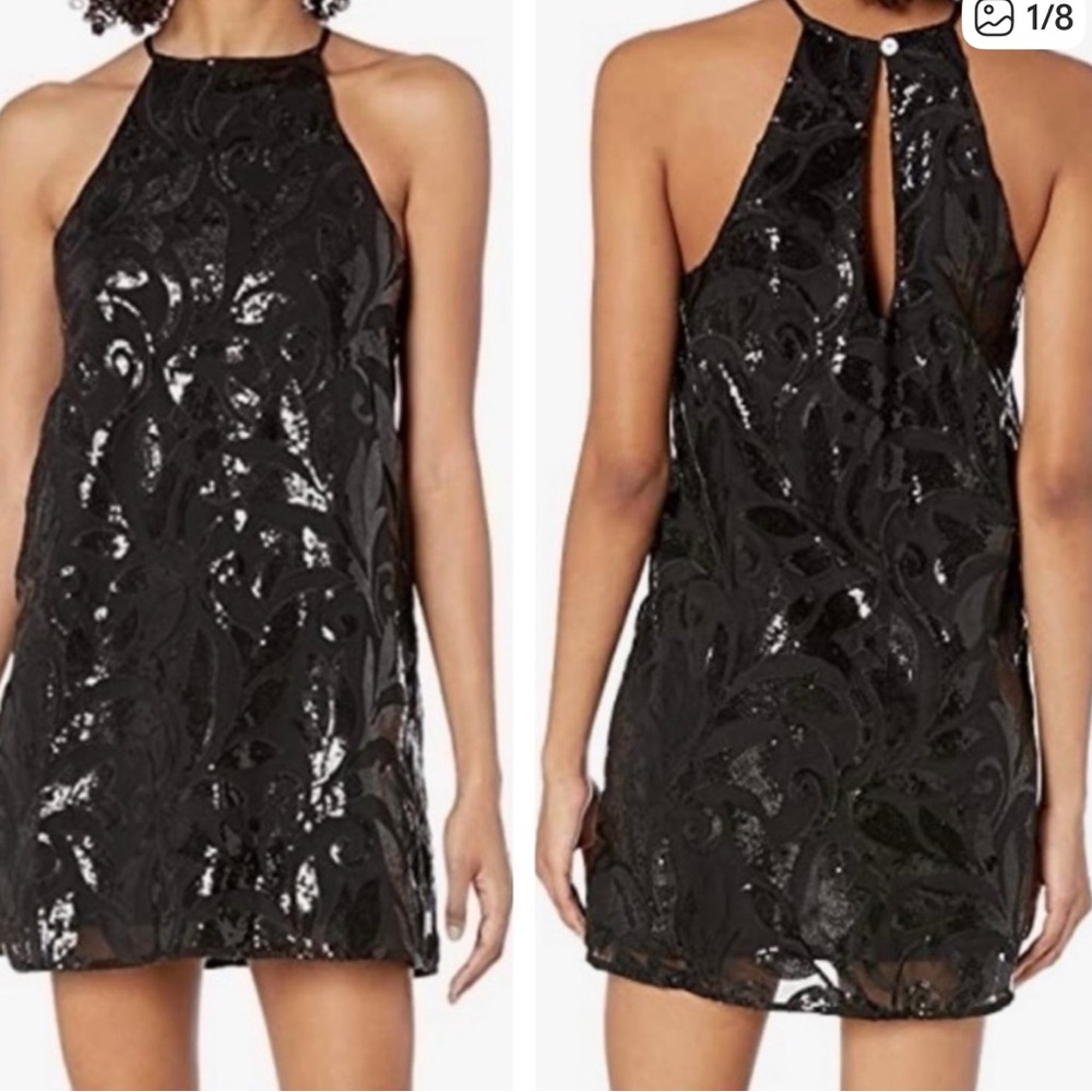 Show Me Your MuMu Gomez Black Sequin Halter Mini Dress, Size Medium